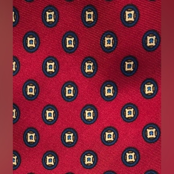 Delvechio Imported Fabric Red Blue Yellow Geometric Print Silk Neck Tie - Picture 4 of 16